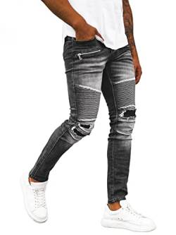 OZONEE Herren Jeans Hose Herrenjeans Jeanshose Skinny Röhrenjeans Biker Stretch Regular Slim Fit Straight Sportjeans Herrenhose Denim Baumwolle Baumwollmischung NB/MP0122NZ SCHWARZ 29 von OZONEE