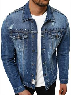 OZONEE Herren Jeansjacke Jacke Jeans Übergangsjacke Sommerjacke Frühlingsjacke Herbstjacke Vintage Herrenjacke Herbst Übergangs Denim Bikerjacke Jacket Übergangs 777/1040K BLAU L von OZONEE