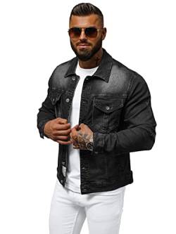 OZONEE Herren Jeansjacke Jacke Jeans Übergangsjacke Sommerjacke Frühlingsjacke Herbstjacke Vintage Herrenjacke Herbst Übergangs Denim Bikerjacke Jacket Übergangs 777/4084K SCHWARZ S von OZONEE