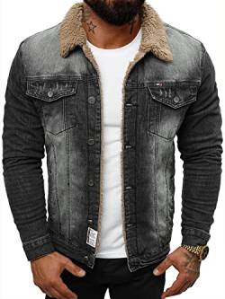 OZONEE Herren Jeansjacke Jacke Jeans Übergangsjacke Sommerjacke Frühlingsjacke Herbstjacke Vintage Herrenjacke Herbst Übergangs Denim Bikerjacke Jacket Übergangs NB/MJ520NZ SCHWARZ S von OZONEE