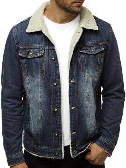 OZONEE Herren Jeansjacke Jacke Jeans Winterjacke Gefüttert Übergangsjacke Herbstjacke Vintage Herrenjacke Winter Übergangs Denim Bikerjacke Sherpa Jacket Übergangs 777/2401K BLAU S von OZONEE