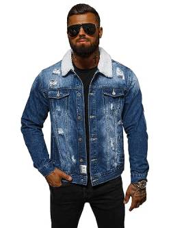 OZONEE Herren Jeansjacke Jacke Jeans Winterjacke Gefüttert Übergangsjacke Herbstjacke Vintage Herrenjacke Winter Übergangs Denim Bikerjacke Sherpa Jacket Übergangs 777/3836K BLAU XL von OZONEE