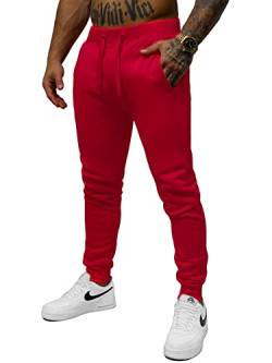 OZONEE Herren Jogginghose Hose Sport Trainingshose Sporthose Freizeithose Unifarbe Herrenhose Sweatpants Fitnesshose Sweathose Fußballhose Jogpants Joggpants 777/7733S/59 ROT M von OZONEE