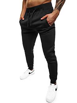 OZONEE Herren Jogginghose Hose Sport Trainingshose Sporthose Freizeithose Unifarbe Herrenhose Sweatpants Fitnesshose Sweathose Fußballhose Jogpants Joggpants JS/XW01 SCHWARZ M von OZONEE