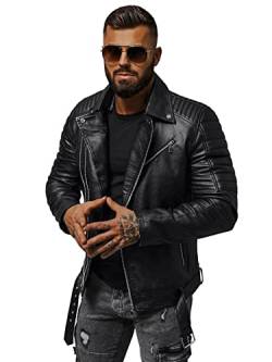 OZONEE Herren Lederjacke Kunstlederjacke Kunstleder Farbvarianten Jacke Bikerjacke Übergangsjacke Herrenjacke Leder Echtlederjacke Echtleder Wildleder Biker 777/3531K SCHWARZ XXL von OZONEE