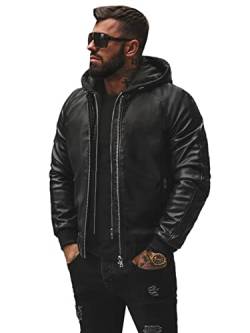 OZONEE Herren Lederjacke Kunstlederjacke Kunstleder Farbvarianten Jacke Bikerjacke Übergangsjacke Herrenjacke Leder Echtlederjacke Echtleder Wildleder Biker 777/4491K SCHWARZ M von OZONEE