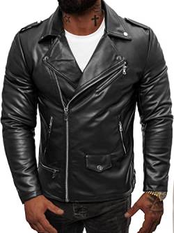 OZONEE Herren Lederjacke Kunstlederjacke Kunstleder Farbvarianten Jacke Bikerjacke Übergangsjacke Herrenjacke Leder Echtlederjacke Echtleder Wildleder Biker 777/4867K SCHWARZ XXL von OZONEE