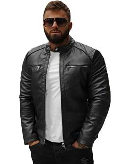 OZONEE Herren Lederjacke Kunstlederjacke Kunstleder Farbvarianten Jacke Bikerjacke Übergangsjacke Herrenjacke Leder Echtlederjacke Echtleder Wildleder Biker 777/6238K SCHWARZ XL von OZONEE