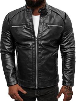 OZONEE Herren Lederjacke Kunstlederjacke Kunstleder Farbvarianten Jacke Bikerjacke Übergangsjacke Herrenjacke Leder Echtlederjacke Echtleder Wildleder Biker 777/7416K SCHWARZ L von OZONEE