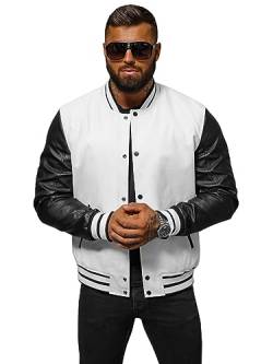 OZONEE Herren Lederjacke Kunstlederjacke Kunstleder Farbvarianten Jacke Bikerjacke Übergangsjacke Herrenjacke Leder Echtlederjacke Echtleder Wildleder Biker 777/9608K WEIß-SCHWARZ M von OZONEE