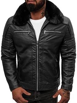 OZONEE Herren Lederjacke Kunstlederjacke Kunstleder Farbvarianten Jacke Bikerjacke Übergangsjacke Herrenjacke Leder Echtlederjacke Echtleder Wildleder Biker JS/11Z8013Z SCHWARZ XL von OZONEE