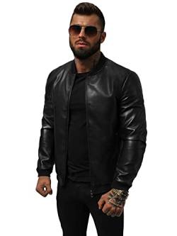 OZONEE Herren Lederjacke Kunstlederjacke Kunstleder Farbvarianten Jacke Bikerjacke Übergangsjacke Herrenjacke Leder Echtlederjacke Echtleder Wildleder Biker JS/11Z8015Z SCHWARZ XXL von OZONEE