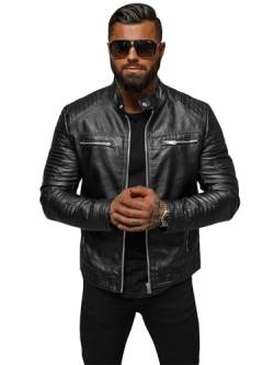 OZONEE Herren Lederjacke Kunstlederjacke Kunstleder Farbvarianten Jacke Bikerjacke Übergangsjacke Herrenjacke Leder Echtlederjacke Echtleder Wildleder Biker JS/11Z8053Z SCHWARZ XL von OZONEE