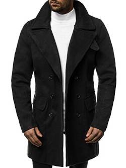 OZONEE Herren Mantel Wintermantel Trenchcoat Jacke Übergangsjacke Coat Winter Herbst Lang Warm Stehkragen Reverskragen Elegant Klassischer Outdoor Gepolstert 777/7801P SCHWARZ M von OZONEE