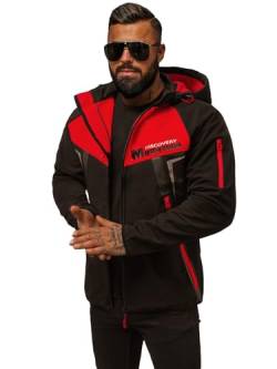 OZONEE Herren Softshell Jacke Regenjacke Wasserdicht Atmungsaktiv Softshelljacke Übergangsjacke Winterjacke Windbreaker Skijacke Winter Kapuze Herrenjacke Outdoor 777/1881K/1C SCHWARZ/ROT L von OZONEE