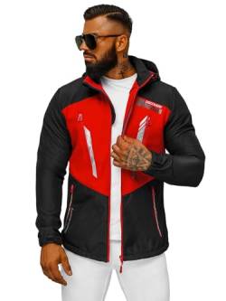 OZONEE Herren Softshell Jacke Regenjacke Wasserdicht Atmungsaktiv Softshelljacke Übergangsjacke Winterjacke Windbreaker Skijacke Winter Kapuze Herrenjacke Outdoor 777/3616K/1C SCHWARZ/ROT L von OZONEE