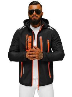 OZONEE Herren Softshell Jacke Regenjacke Wasserdicht Atmungsaktiv Softshelljacke Übergangsjacke Winterjacke Windbreaker Skijacke Winter Kapuze Herrenjacke Outdoor 777/5890K/1 SCHWARZ/ORANGE XL von OZONEE