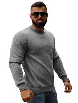 OZONEE Herren Sweatshirt Pullover Langarm Farbvarianten Langarmshirt Pulli ohne Kapuze Baumwolle Baumwollemischung Classic Basic Rundhals-Ausschnitt Sport J. Style 2001-10 2XL ANTHRAZIT von OZONEE