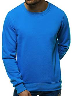 OZONEE Herren Sweatshirt Pullover Langarm Farbvarianten Langarmshirt Pulli ohne Kapuze Baumwolle Baumwollmischung Classic Basic Rundhals-Ausschnitt Sport 777/025B 2XL BLAU von OZONEE