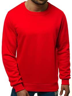 OZONEE Herren Sweatshirt Pullover Langarm Farbvarianten Langarmshirt Pulli ohne Kapuze Baumwolle Baumwollmischung Classic Basic Rundhals-Ausschnitt Sport 777/025B M ROT von OZONEE