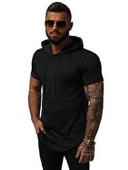 OZONEE Herren T-Shirt Kapuze T Shirt Tshirt Kapuzenpullover Sweatshirt Hoodie Sweatjacke Trainingsjacke Sportjacke Kurzarm Kurzarmshirt Tee Top Sport Sportswear 777/3852T SCHWARZ M von OZONEE