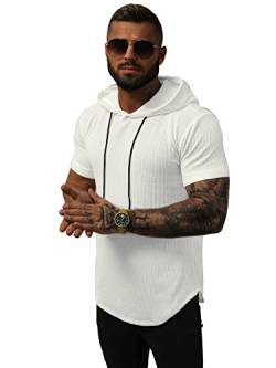 OZONEE Herren T-Shirt Kapuze T Shirt Tshirt Kapuzenpullover Sweatshirt Hoodie Sweatjacke Trainingsjacke Sportjacke Kurzarm Kurzarmshirt Tee Top Sport Sportswear 777/3852T WEIß L von OZONEE