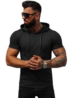 OZONEE Herren T-Shirt Kapuze T Shirt Tshirt Kapuzenpullover Sweatshirt Hoodie Sweatjacke Trainingsjacke Sportjacke Kurzarm Kurzarmshirt Tee Top Sport Sportswear 777/7350T/3 SCHWARZ M von OZONEE