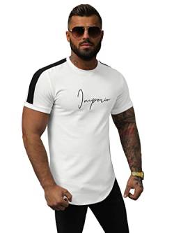 OZONEE Herren T-Shirt T Shirt Tshirt Kurzarm Kurzarmshirt Tee Top Sport Sportswear Rundhals U-Neck Rundhalsausschnitt Aufdruck Motiv Print 777/4902T WEIß L von OZONEE