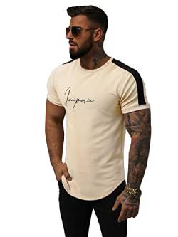 OZONEE Herren T-Shirt T Shirt Tshirt Kurzarm Kurzarmshirt Tee Top Sport Sportswear Rundhals U-Neck Rundhalsausschnitt Aufdruck Motiv Print O/P1180Z BEIGE L von OZONEE