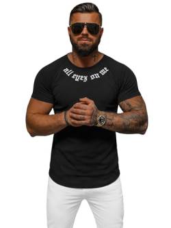 OZONEE Herren T-Shirt T Shirt Tshirt Kurzarm Kurzarmshirt Tee Top Sport Sportswear Rundhals U-Neck Rundhalsausschnitt Aufdruck Motiv Print O/T7256 SCHWARZ L von OZONEE