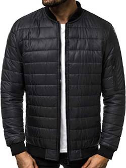 OZONEE Herren Übergangsjacke Jacke Übergang Jacken Herbst Bomberjacke Stehkragen Kapuze Steppjacke Kapuzenjacke Leichte Outdoor Puffer Jacket Gepolstert 777/1419K SCHWARZ L von OZONEE