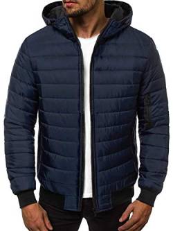 OZONEE Herren Übergangsjacke Jacke Übergang Jacken Herbst Bomberjacke Stehkragen Kapuze Steppjacke Kapuzenjacke Leichte Outdoor Puffer Jacket Gepolstert 777/6945K DUNKELBLAU M von OZONEE