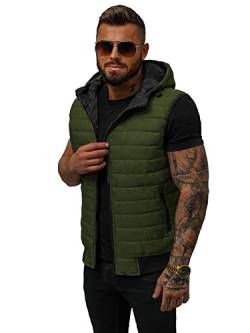 OZONEE Herren Weste Steppweste Kapuze Vest Ärmellos Jacke Übergangs Daunenweste Herrenweste Steppweste Sportweste Übergangsjacke Bodywarmer Outdoor 777/1309KA GRÜN M von OZONEE