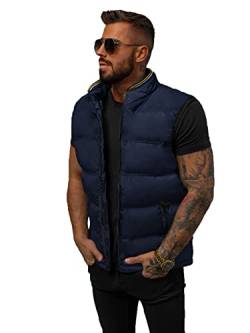 OZONEE Herren Weste Steppweste Kapuze Vest Ärmellos Jacke Übergangs Daunenweste Herrenweste Steppweste Sportweste Übergangsjacke Bodywarmer Outdoor 777/2806KA DUNKELBLAU S von OZONEE