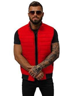 OZONEE Herren Weste Steppweste Kapuze Vest Ärmellos Jacke Übergangs Daunenweste Herrenweste Steppweste Sportweste Übergangsjacke Bodywarmer Outdoor 777/6329KA ROT M von OZONEE