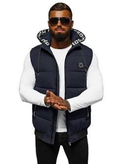 OZONEE Herren Weste Steppweste Kapuze Vest Ärmellos Jacke Übergangs Daunenweste Herrenweste Steppweste Sportweste Übergangsjacke Bodywarmer Outdoor JS/84M3028Z/215 DUNKELBLAU L von OZONEE