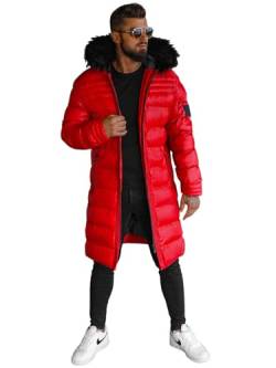 OZONEE Herren Winterjacke Jacke Parka Farbvarianten Warm Winterparka Funktionsparka Wintermantel Lange Kunstfell Gefüttert Outdoor Puffer Jacket Gepolstert 777/1397K ROT L von OZONEE