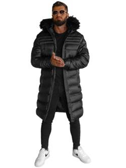 OZONEE Herren Winterjacke Jacke Parka Farbvarianten Warm Winterparka Funktionsparka Wintermantel Lange Kunstfell Gefüttert Outdoor Puffer Jacket Gepolstert 777/1397K SCHWARZ L von OZONEE