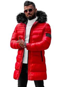 OZONEE Herren Winterjacke Jacke Parka Farbvarianten Warm Winterparka Funktionsparka Wintermantel Lange Kunstfell Gefüttert Outdoor Puffer Jacket Gepolstert O/M801Z ROT L von OZONEE