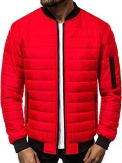 OZONEE Herren Winterjacke Jacke Winter Farbvarianten Warm Bomberjacke Steppjacke Wintermantel Kunstfell Daunenjacke Leichte Outdoor Puffer Jacket Gepolstert 777/698K ROT 2XL von OZONEE