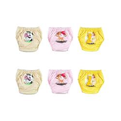 OZYOL Trainerhosen für Tröpfchentraining 6er Pack - Wiederverwendbare Kleinkinder Windelhosen Lernwindeln Trainerwindeln Baby Unterwäsche zum Sauberwerden Toilettentraining (Little Cuties, 100) von OZYOL