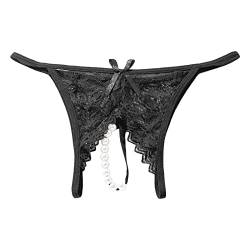 Damen String Tanga Ouvert Slip mit Perlen Sexy Tanga Offen Strings Unterwäsche Lace Lingerie Reizwäsche Unterhose Thong Weich Frauen Reizwäsche Atmungsaktiv Panties Stringtangas Ouvert (Black, L) von OZhenXiangZh