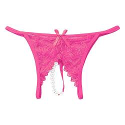 Damen String Tanga Ouvert Slip mit Perlen Sexy Tanga Offen Strings Unterwäsche Lace Lingerie Reizwäsche Unterhose Thong Weich Frauen Reizwäsche Atmungsaktiv Panties Stringtangas Ouvert (Hot Pink, XL) von OZhenXiangZh