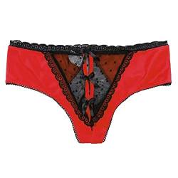 Damen Unterhosen Offen Ouvert Slips Schleife Damenslip Ouvert Slip Bequem Unterhosen Lace Lingerie Reizwäsche Unterhose Thong Atmungsaktiv Sexy Dessous Tanga G String Ouvert Slip Frauen (Red, L) von OZhenXiangZh