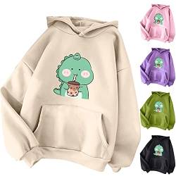 Kawaii Hoodie Damen Pullover Teenager Mädchen Hoodie Herbst Winter Niedliche Dinosaurier Kapuzenpullover Damen Pulli Casual Sweatshirt Kapuze Sport Outerwear Warme Pullover Oberteile von OZhenXiangZh