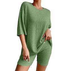 Set Damen Casual Anzug Einfarbig Sommer Shorts und Tops Zweiteilige Sets Sportanzüge Hosenanzug Set Frauen Zweiteiler Yoga Outfit Sommer Zweiteiler für Damen Sommer Outfits Damen Set (Green-3, S) von OZhenXiangZh