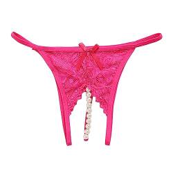 Sexy Höschen mit Offenem Schritt Pantys Höschen Spitze String Tanga Lace Lingerie Reizwäsche Unterhose Thong mit Perlen Tanga Ouvertslip Offenem Schritt Damenslip Ouvert Slip Frauen (Hot Pink, S) von OZhenXiangZh