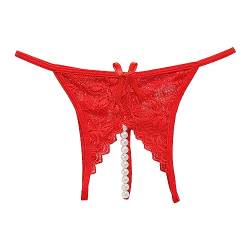 Sexy Höschen mit Offenem Schritt Pantys Höschen Spitze String Tanga Lace Lingerie Reizwäsche Unterhose Thong mit Perlen Tanga Ouvertslip Offenem Schritt Damenslip Ouvert Slip Frauen Geschenk (Red, L) von OZhenXiangZh