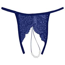 Sexy Höschen mit Offenem Schritt Pantys mit Perlen Höschen Spitze String Tanga G-String Unterhosen Reizwäsche Thongs Atmungsaktiv Dessous Tanga G String Stringtangas Ouvert Reizwäsche (Blue, L) von OZhenXiangZh