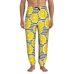 Oaieltj Herren Casual Jogger Sweatpants Lemon Black Stripes Running Sweatpants mit Taschen, Zitronen-schwarze Streifen, 56 von Oaieltj